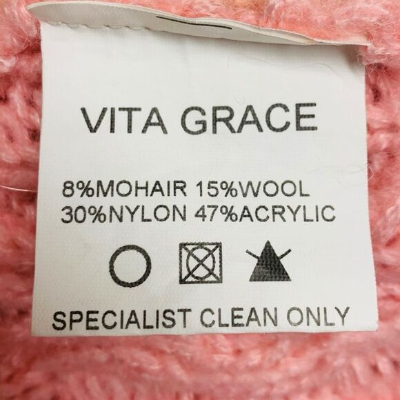 Vita Grace Mohair Wool Blend Pink and Tan Women's Cardigan Sweater - Picture 5 of 9